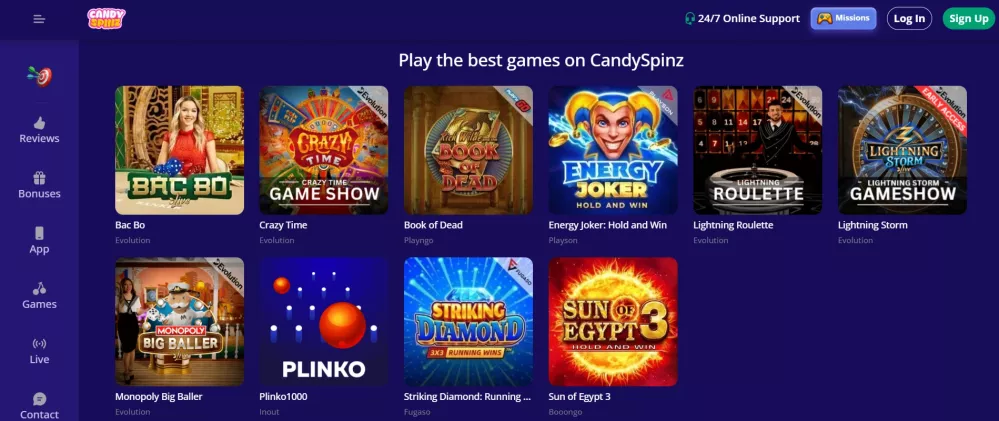 Candyspinz Casino Willkommensbonus 1.500 € und 300 Freispiele